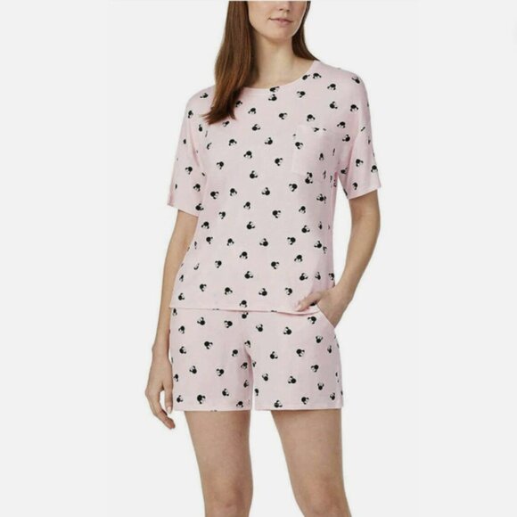 Disney Minnie Mouse Pink Pajama Set Short Sleeve Top Shorts Pockets Size M - Picture 8 of 16